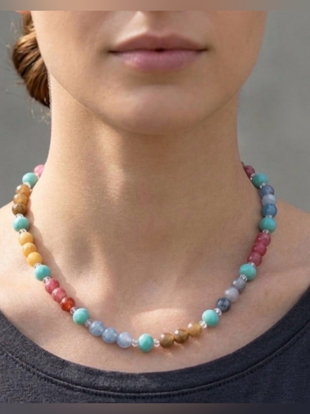 Boho Colorful Hand Crafted Multi Crystal Glass Bead Choker Statement Necklace